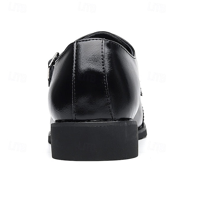 Double Strap with Brown Shoes Men's Leather Monk Faux