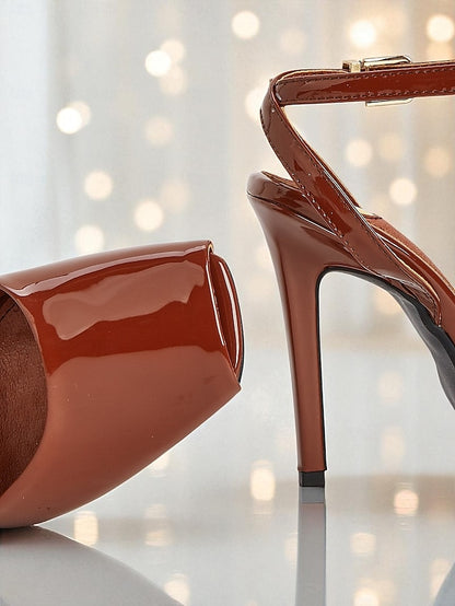 Dark Heels Toe Peep Leather Patent Women's Green High -