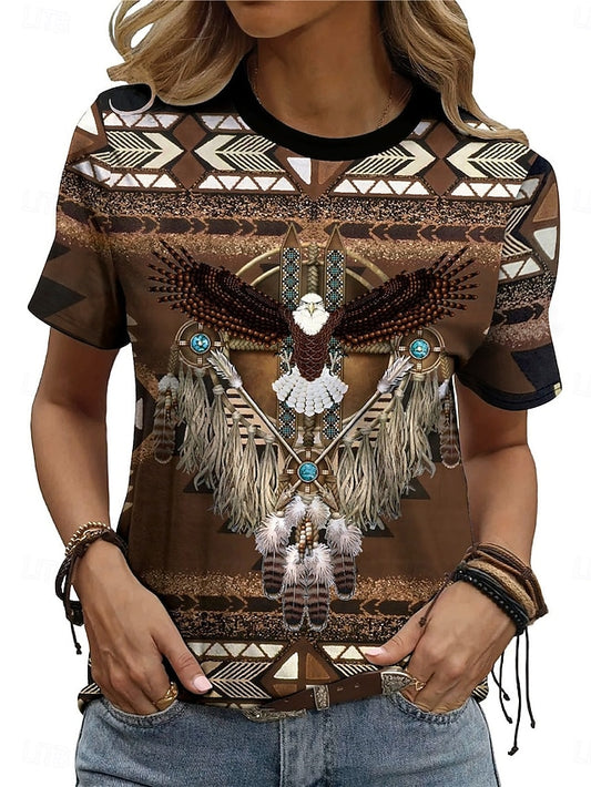 Women's T Shirt Vintage Ethnic Casual Print Short Sleeve