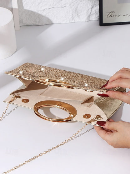 Evening Women's Gold Bag Clutch with Silver Glitter