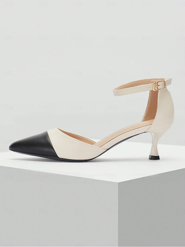 Heel Stylish Kitten Two-Tone Women's Toe Pointed Ankle