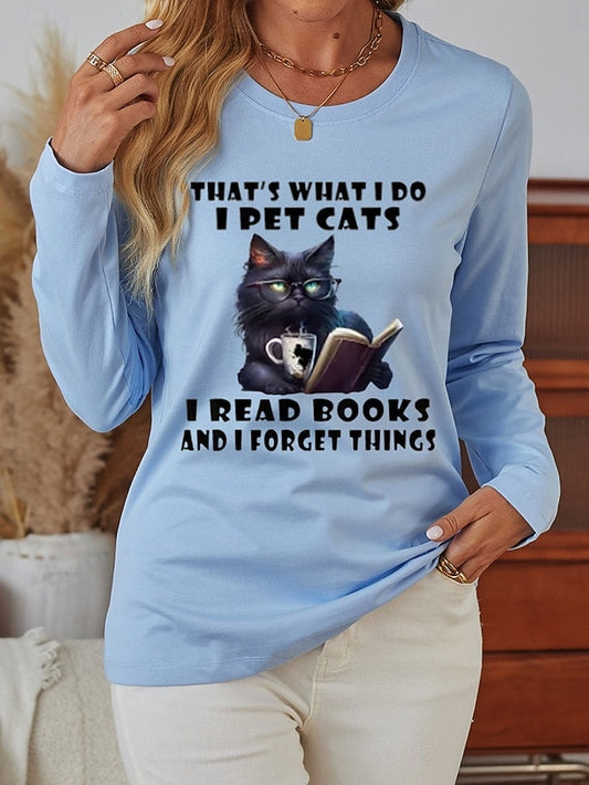 Women's 100% Cotton T Shirt Casual Cat Letter Regular Tops