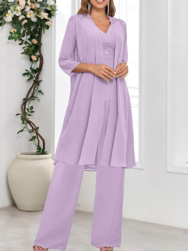 Dress Guest Simple Wedding the of Piece Bride Mother V Elegant 3