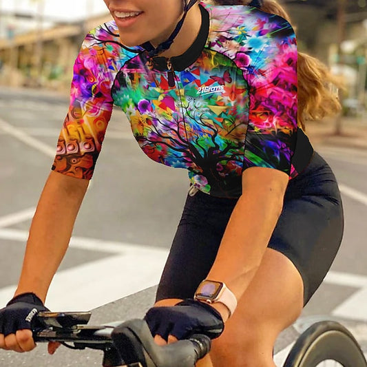 Women's Cycling Jersey Tree Short Sleeve Bike Jersey Top