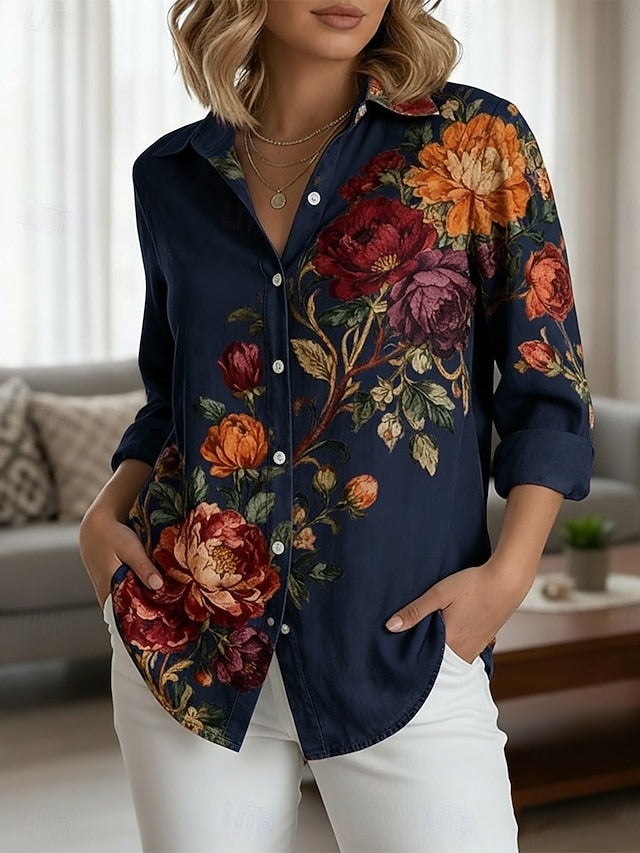 Women's Shirt Buttons Print Floral Elegant Stylish Casual