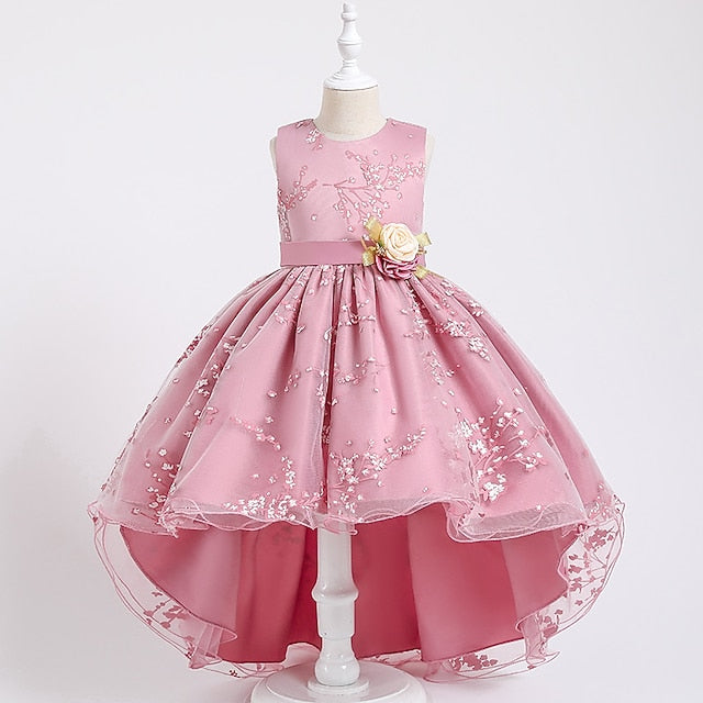 Floral Wedding Colored Sleeveless Solid Kids Dress Girls'