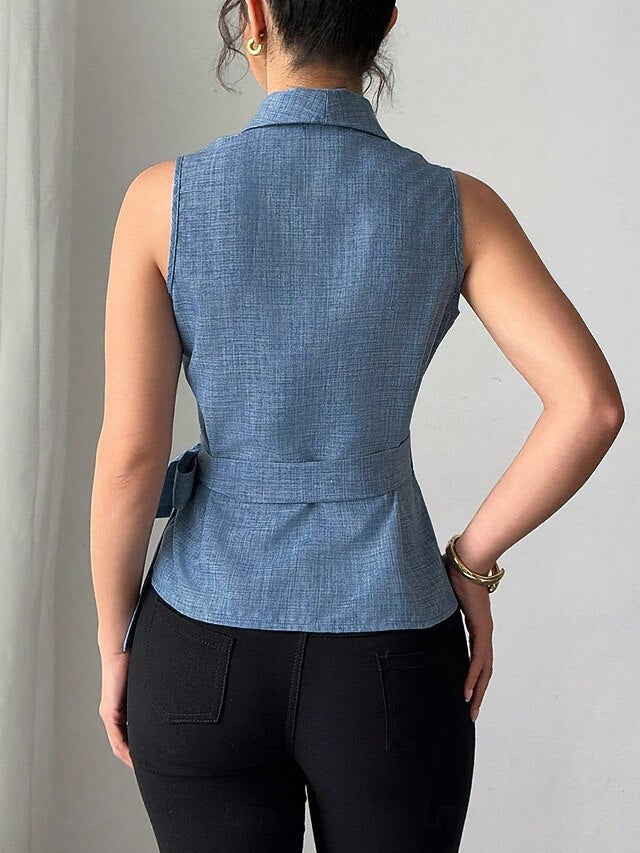 Women's Shirt Tank Top Blouse Sleeveless Shirt Tie Front