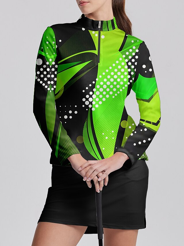 Women's Golf Polo Shirt Green Long Sleeve Sun Protection