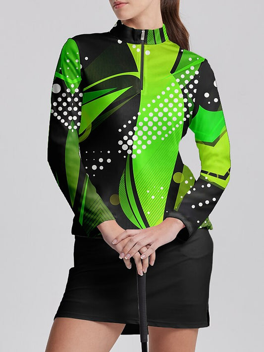 Women's Golf Polo Shirt Green Long Sleeve Sun Protection