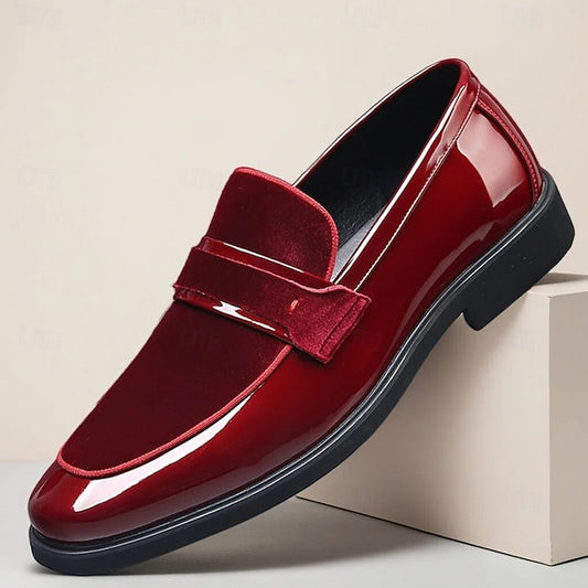 Red Loafers Sleek Leather Men's Velvet with Design Faux –