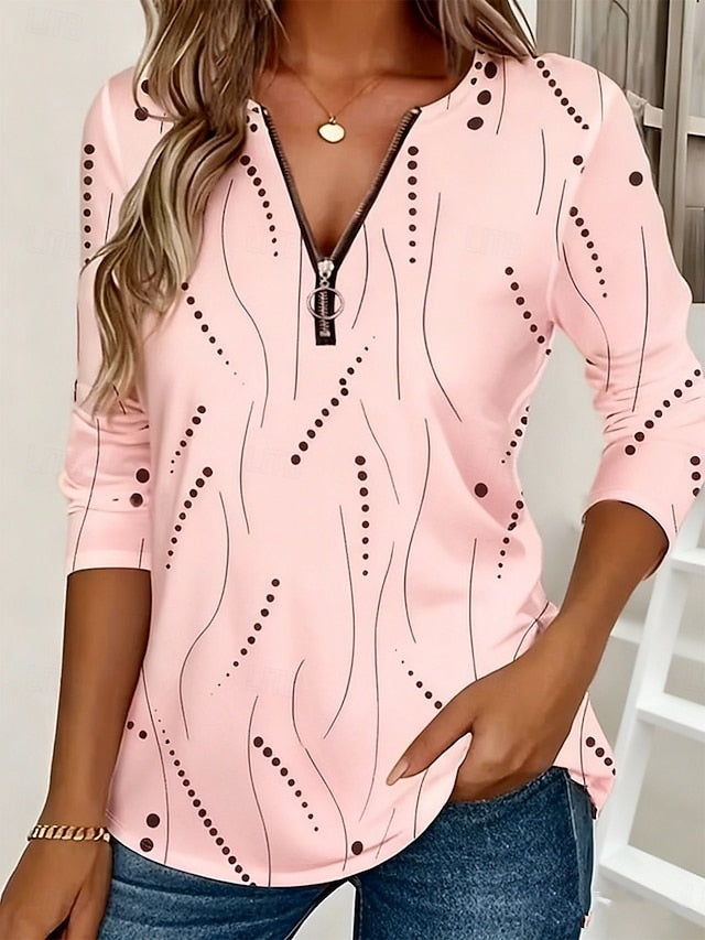 Women's T Shirt Zipper Print Graphic Geometric Vintage