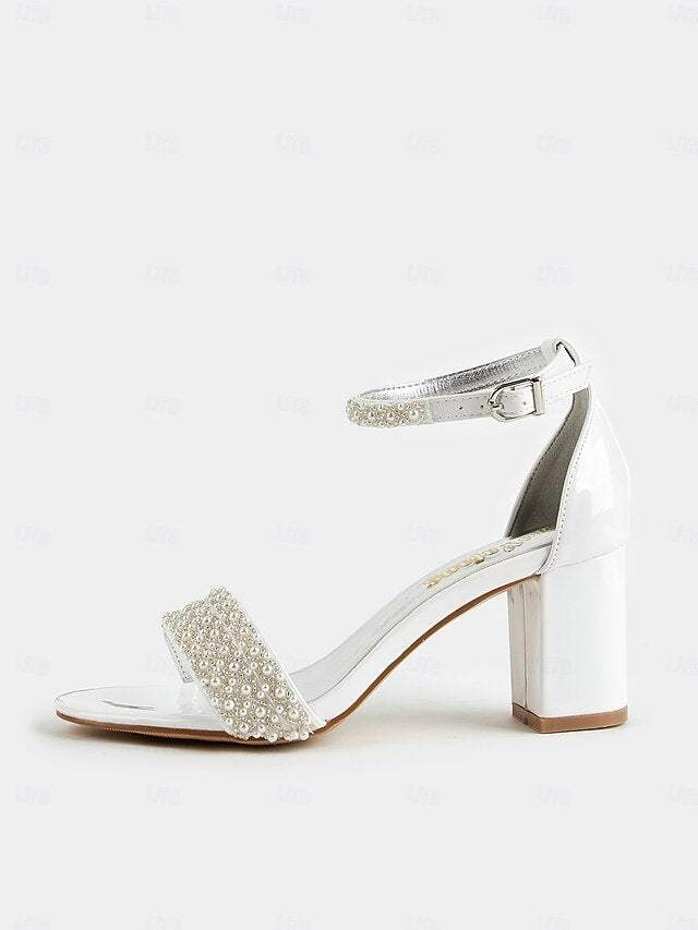 with Ankle for Ivory Pearl-Embellished Strap Heels Open-Toe