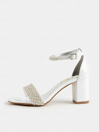 with Ankle for Ivory Pearl-Embellished Strap Heels Open-Toe