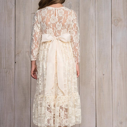 Girls' Solid Kids Colored Flower Long Dress Girl