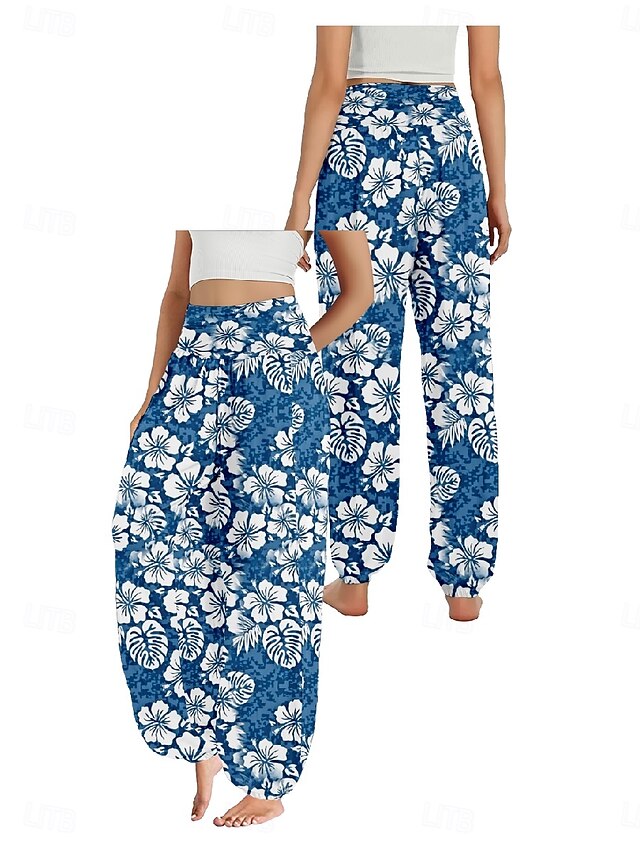 Women's Faux Cotton Linen Wide Leg Pants Trousers Ethnic