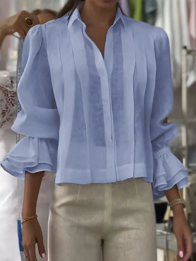 Women's Shirt Summer Tops Blouse Solid Color Casual Beach