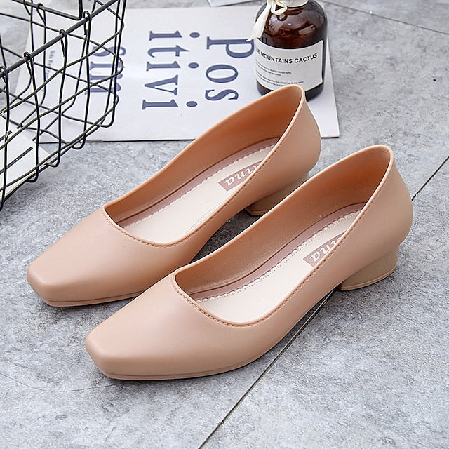 – Black Low Classic Toe Women's Heel Round Slip-On Pumps