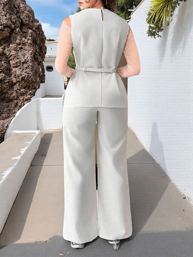 Women's Pants Sets Bolero Sleeveless Round Neck Solid Color