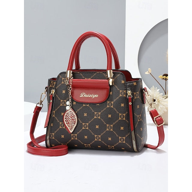 Women's Elegant Accents Leather Faux and Red Handbag with
