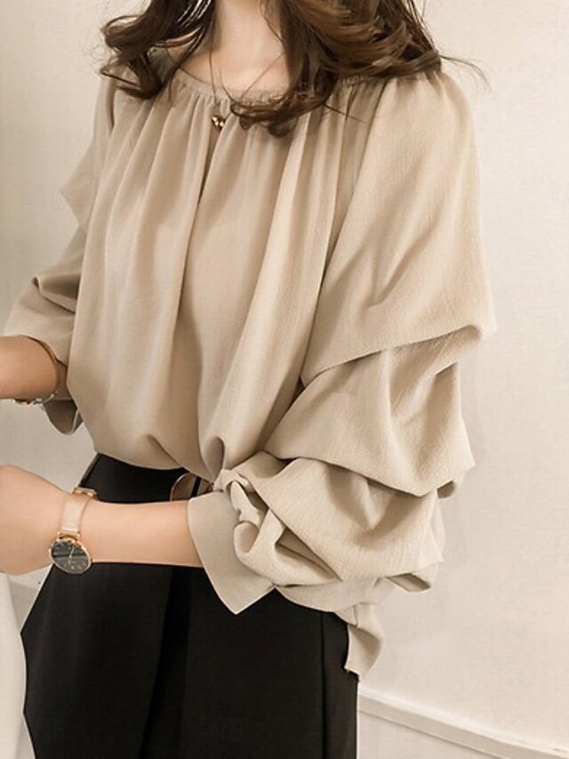 Women's Shirt Blouse Chiffon Tops Ruched Plain Active