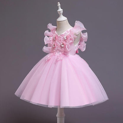 Party Color Sequin Flower Girls' Dress Kids Solid