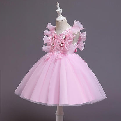 Party Sequin Solid Girls' Kids Color Flower Dress