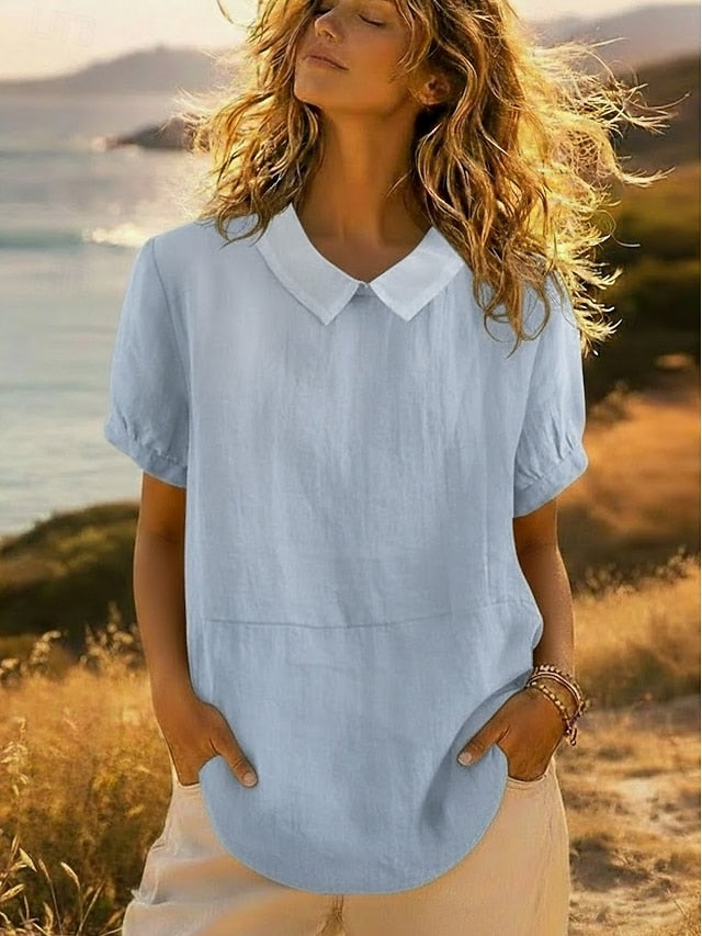 Women's Shirt 100% Cotton Blouse Ruched Plain Daily Basic