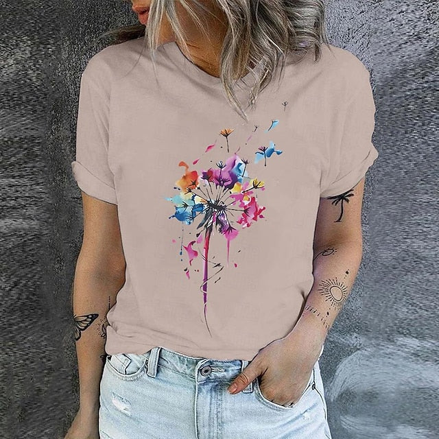 Women's T Shirt Print Dandelion Basic Short Sleeve Round