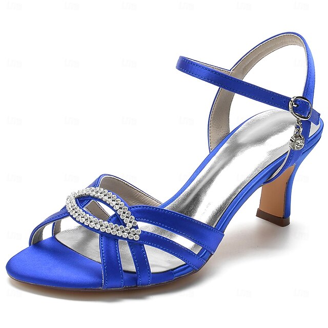 Women's Strappy Heels Blue Dark Rhinestone with Satin