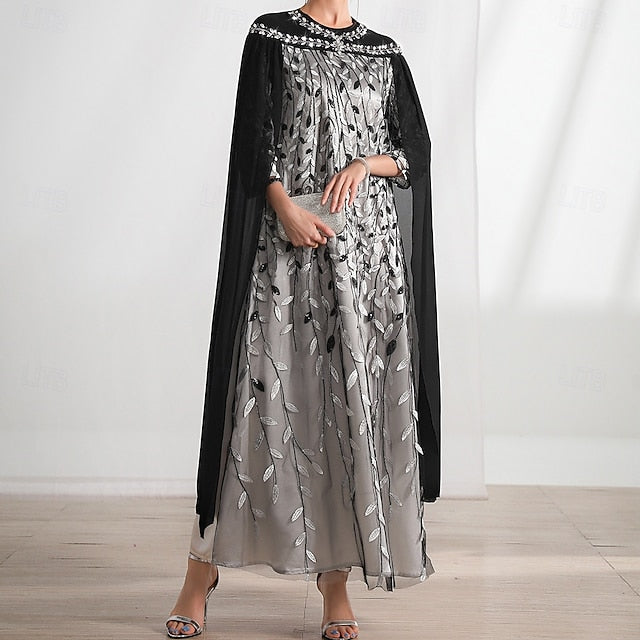 A-Line Dress Cape Neck of Mother Crew Elegant the Bride