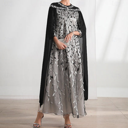 A-Line Dress Cape Neck of Mother Crew Elegant the Bride