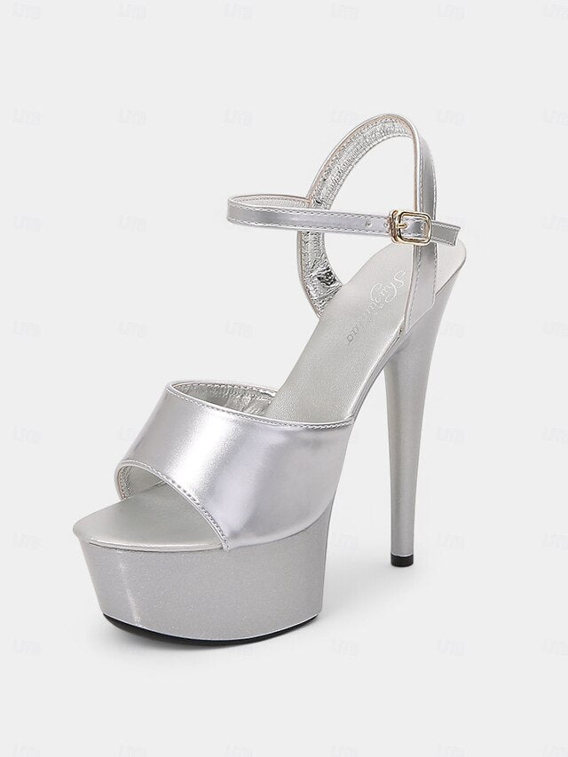 Women Platform for Sandals Toe Leather Red Patent Peep -