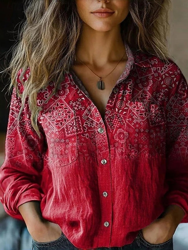 Women's Shirt Boho Shirt Pocket Buttons Print Floral
