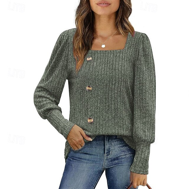 Women's Texture Blouse T Shirt Tee Top Buttons Plain