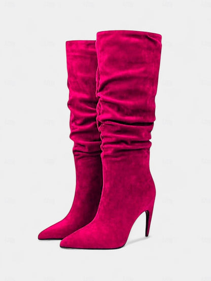 Pointed Green Women's Toe Slouch Knee - Velvet High Boots