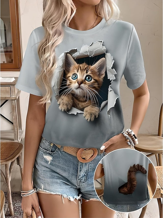 Women's T Shirt Graphic Animal Cat Vintage Stylish Classic