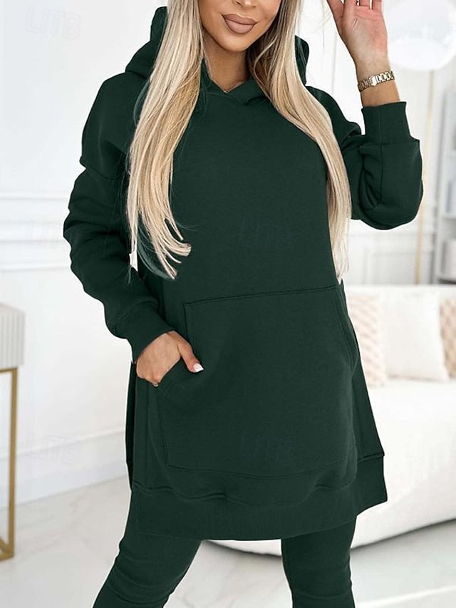Women's Hoodie Pants Sets Bolero Long Sleeve Hooded Plain