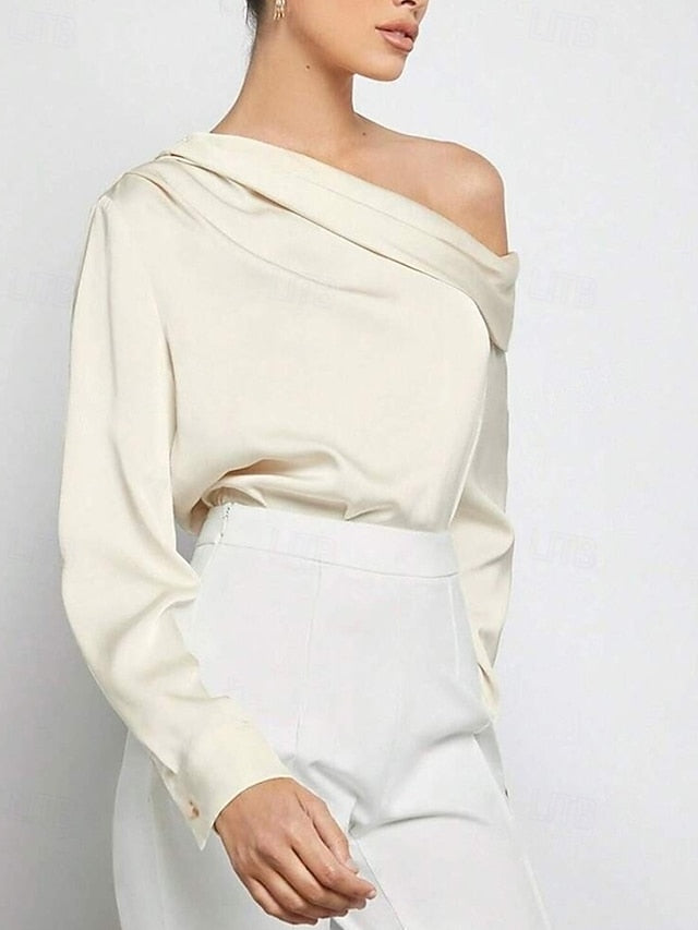 Women's Shirt Elegant Dressy Satin Top Asymmetric Solid