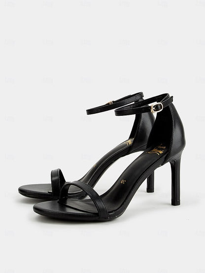 Ankle Strap Open-Toe Women Black Stiletto Elegant - Sandals for