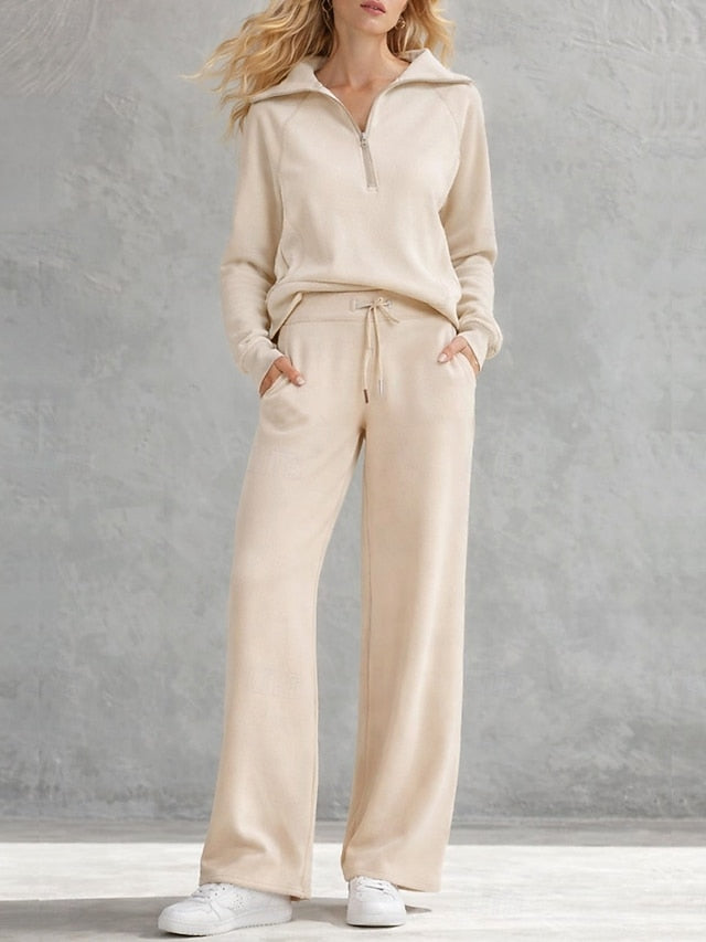 Women's Pants Sets Long Sleeve Shirt Collar Solid Color