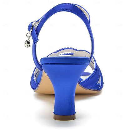 Strappy Heels Dark with Satin Blue Women's Rhinestone