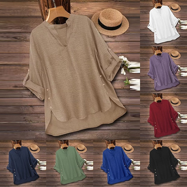 Women's Popover Shirt Casual Shirt Blouse Solid Color