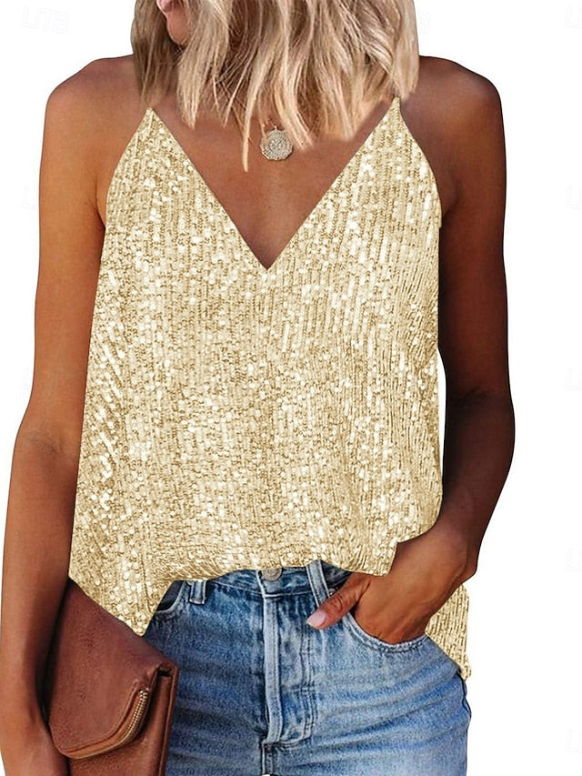 Women's Camisole Tank Top Sequins Solid Color Stylish