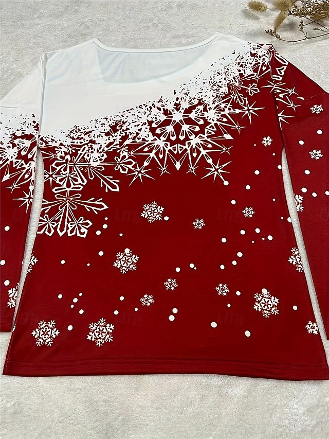 Christmas Women's T Shirt Print 3/4 Sleeve Scoop Neck
