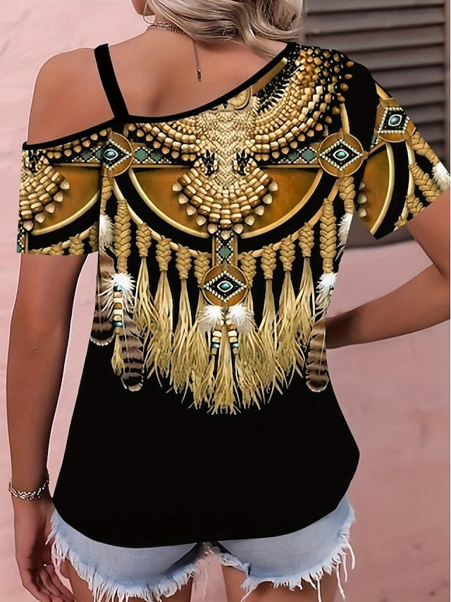 Women's T Shirt Tee Top Print Asymmetrical Floral Graphic