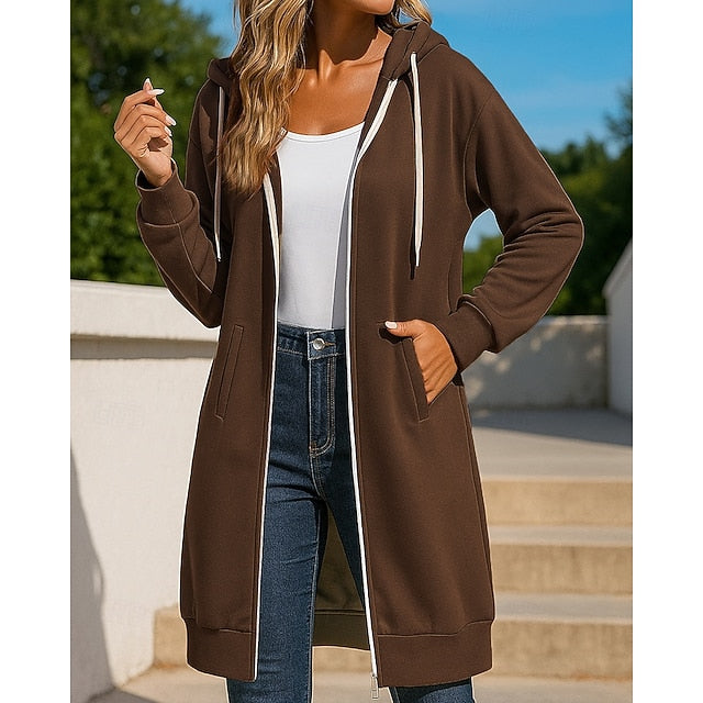 Women's Zip Up Sweatshirt Long Hooded Sweatshirt Drawstring
