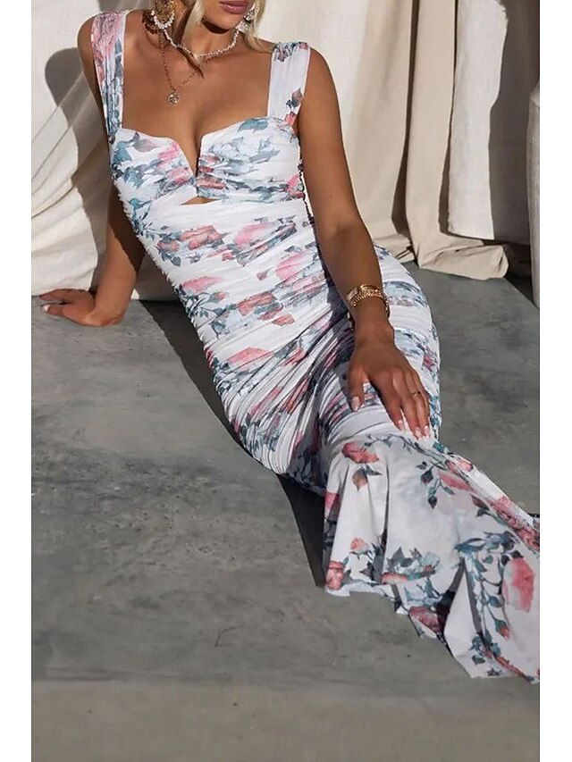 Women's Midi Dress Slip Dress Print Dress Ruched Dress