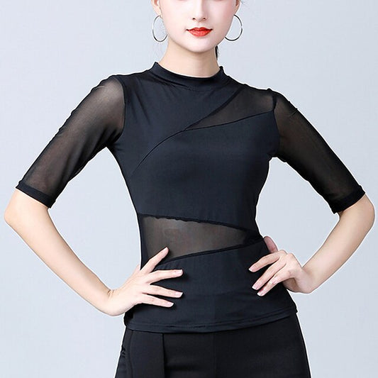 Latin Dance Activewear Top Pure Color Splicing Women's