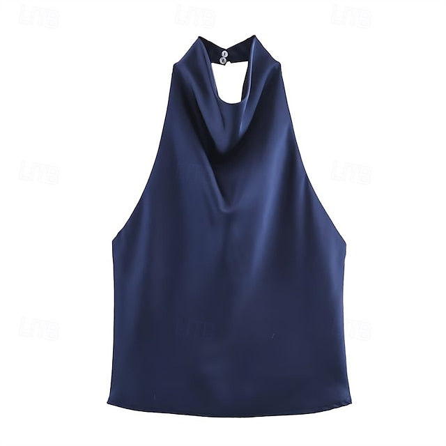 Women's Shirt Elegant Satin Top Blouse Ruched Patchwork