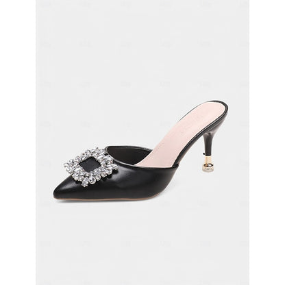 with Toe Light Blue Pointed Mules Women's Crystal Buckle